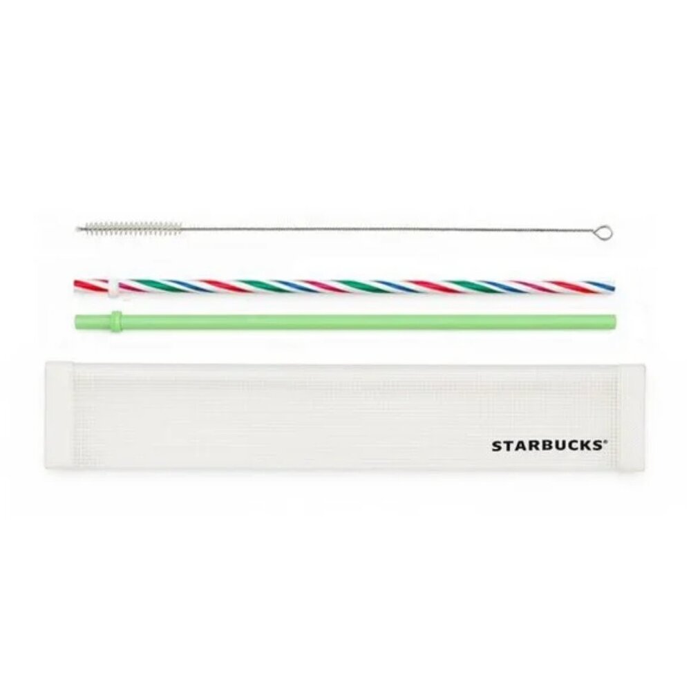 Starbucks 2 Quantity 24 OZ Reusable Straws and Brush Set (Christmas Green)